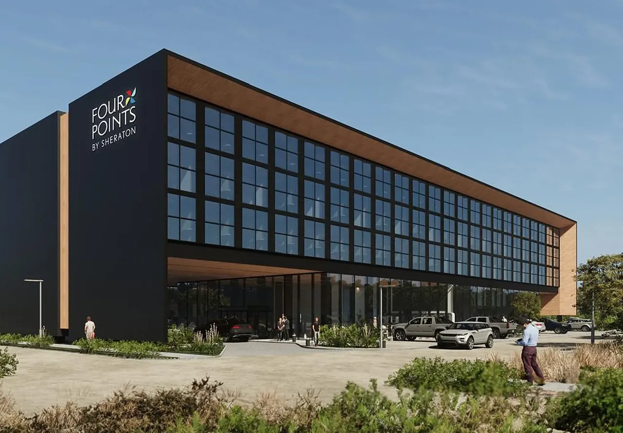 Render de la fachada del hotel con el cartel Four Points by Sheraton